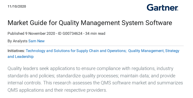 Read more about the article <span class="mnp-unread">Ennov Recognized by Gartner in 2020 Market Guide for Quality Management System Software</span>